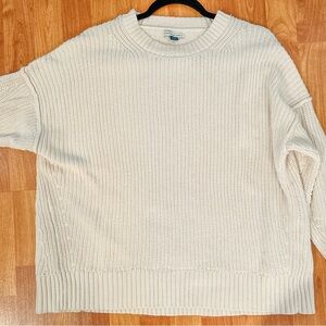American Eagle Oversized Boxy Chunky Knit Sweater Small Beige Tan Cottage Boxy